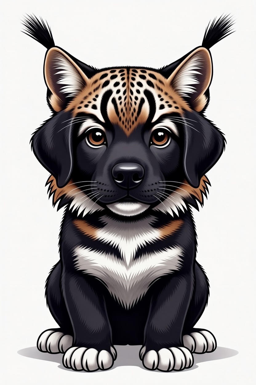 Angus, our RedLynx Tech mascot - a black lab/basset hound mix in a bobcat costume